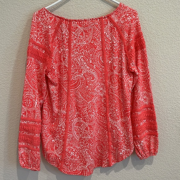 Coolibar women’s Sarti shirt radiant coral delicate paisley UPF 50 tassel medium - Picture 7 of 7